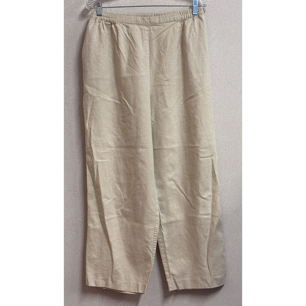 Coldwater Creek Linen Blend Pull On Ankle Pants Petite Lg Beige Wide Leg Pockets
